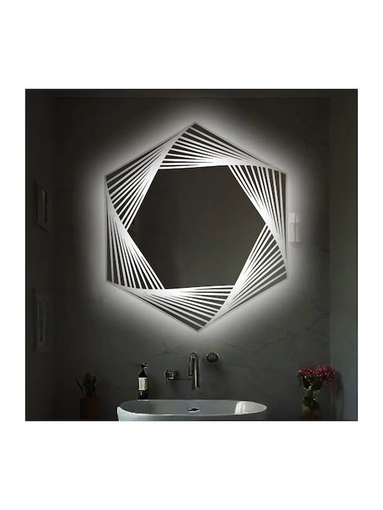 Sechseckiger Badezimmerspiegel LED & Laser-Design Kirsche 70x80cm