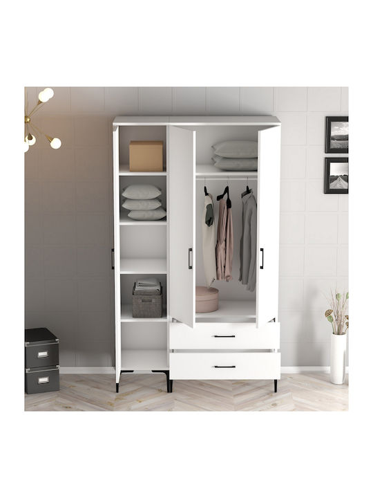 Wardrobe Three Doors Pt White White 120x47x201cm