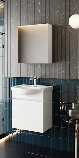 SteweHome Badezimmer Waschtisch-Einheit Weiß MDF Mit Waschbecken & Spiegel 52x30x59cm