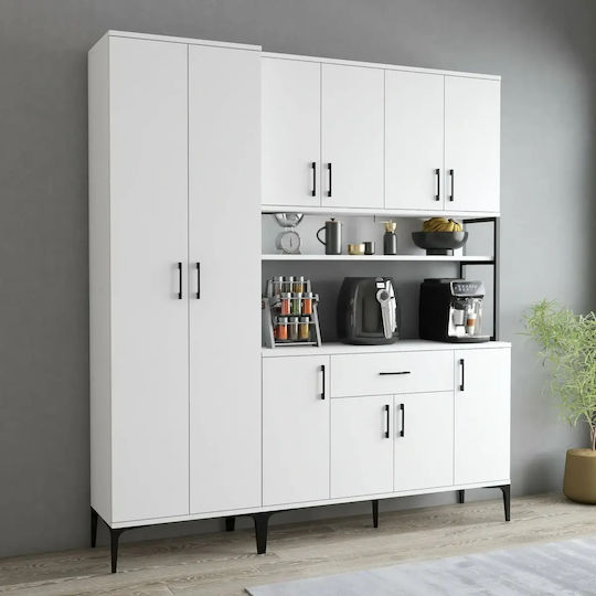 Vielseitiger Küchenschrank 8 Türen Regale & Schublade Weiß 120x29x200cm