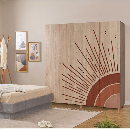 Vier Türen Kleiderschrank Oak / Beech 180x52x192cm STE-001011-V1669