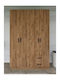 Triple Door Wardrobe with Shelves 2 Drawers Walnut 120×45×180cm