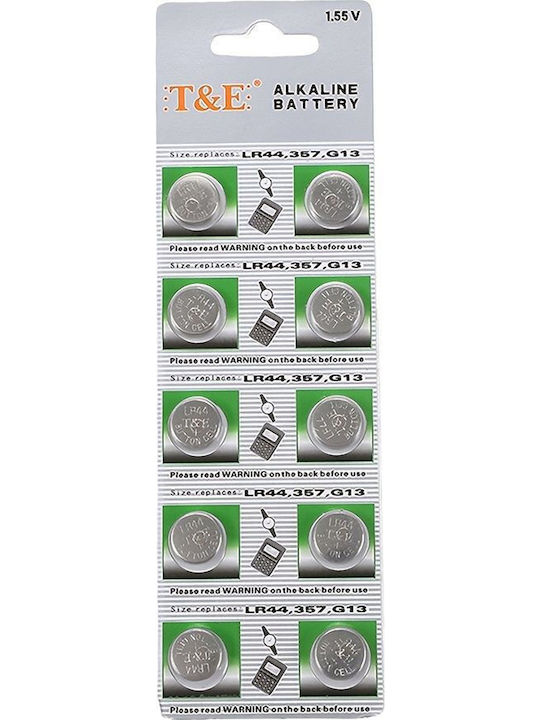 T&E Button AG13 Αλκαλικές Μπαταρίες LR44 2τμχ