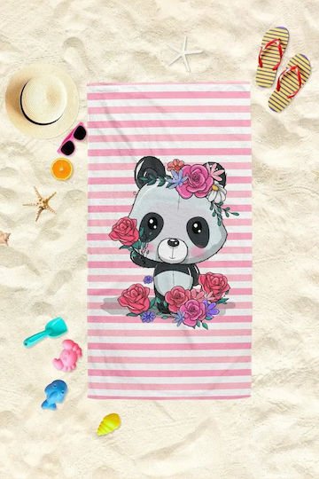 Kinder-Strandtuch Rosa Bären Blumen – 130x65cm