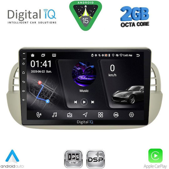 Digital IQ Car Audio System for Fiat 500 2007-2015 (Bluetooth/USB/WiFi/GPS/Apple-Carplay/Android-Auto) with Touch Screen 9"