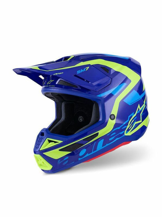 Alpinestars S-M7 Deed Blue-Yellow Gloss Κράνος ...