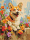 Paint By Numbers Corgi In Flowers 30x40cm