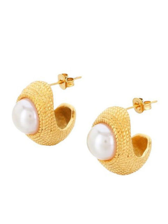 Puppis Earrings Hoops made of Steel Gold Plated with Pearls