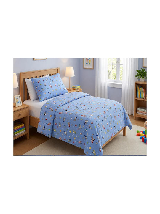 MayHome Set Kinderbettbezug 1,5-fach mit Kissenbezug Hellblau 180x240cm
