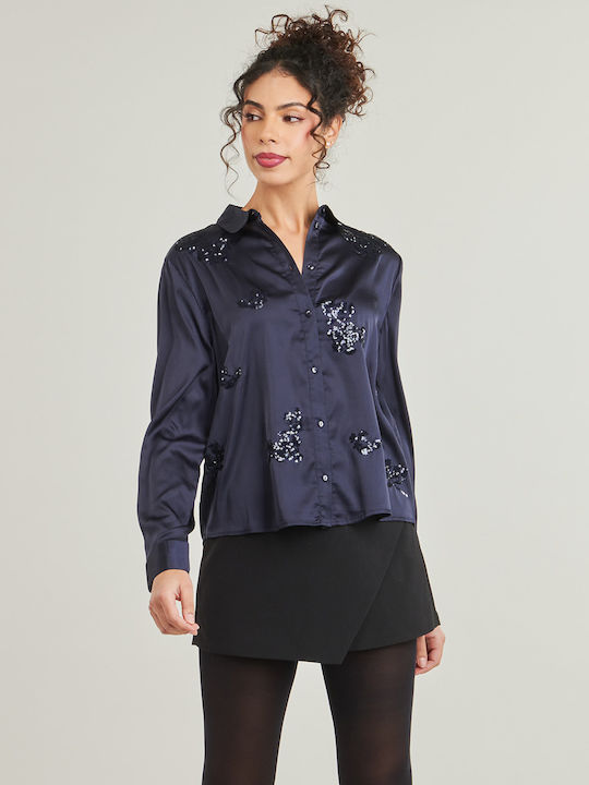 Langärmelig Damen Hemd Marineblau