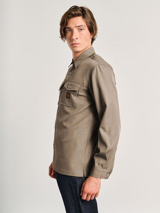 Μακρυμάνικo Overshirt σε Κανονική Γραμμή Taupe