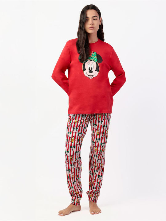 Disney Χειμερινό Γυναικείο Σετ Πιτζάμας Κόκκινο Minnie