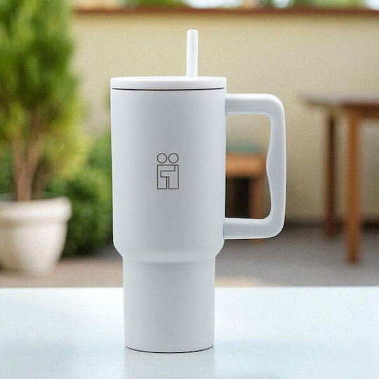Hugs Pahar cu mâner Termos Oțel inoxidabil 900ml Pure Feel cu Pai și Mâner