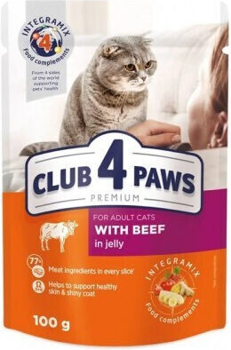 Club 4 Paws Wet Food for Adult Cats in Pouches with Beef and Meat 100gr