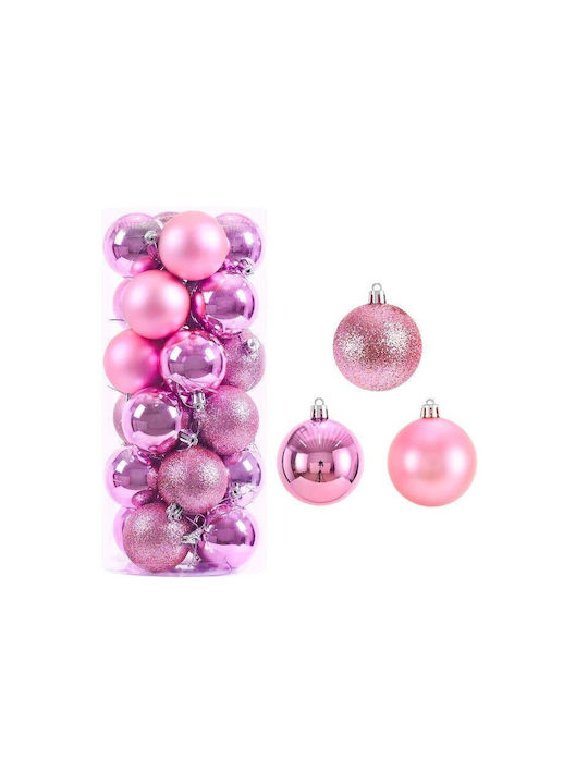 Hanging Ball Ornament Ornament Pink 8cm Set 24pcs
