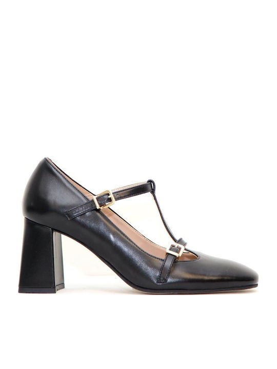 Leather Black Medium Heels