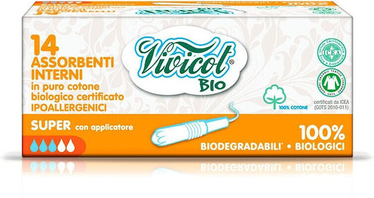 Tampoane Organice Hipoalergenice din Bumbac cu Aplicator Compostabil 14 Bucăți 3 Picături Vivicot Bio