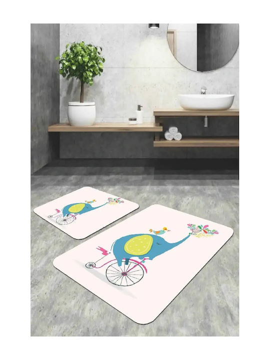 Σετ Πατάκια Μπάνιου Σχέδιο Ελέφαντα Ποδήλατο 50x50cm