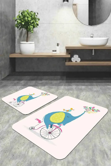 SteweHome Badematten Set Elefanten-Design Fahrrad 50x50cm