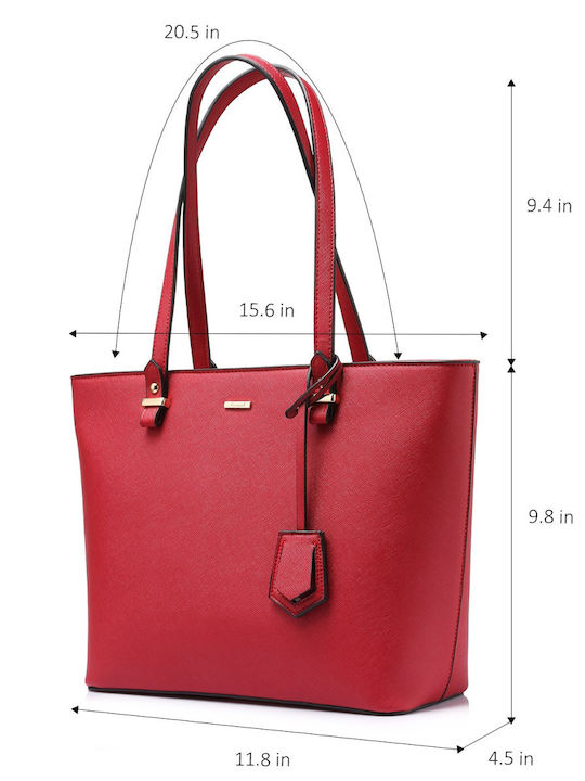 Σετ Δερμάτινη Γυναικεία Τσάντα Shopper Ώμου Κόκκινη