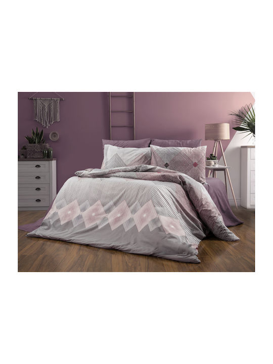Dimcol Sheet Sets Queen 240x270cm. Kallirroi 606 Grey-burgundy 4pcs