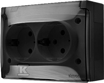 Simon Aquaclick Priză Ip44 Schuko Dublă Compactă Cu Capac Transparent Negru Acgsz2z/49a