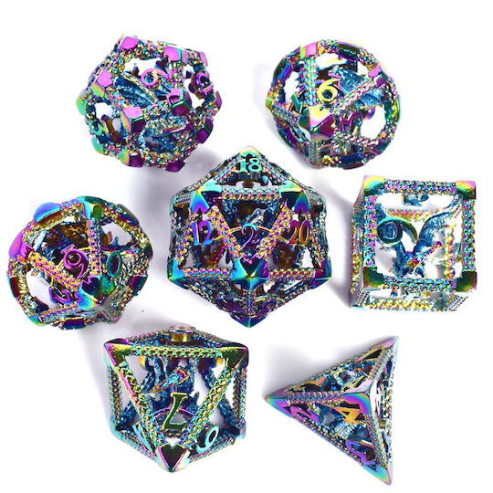 Suegao Set 7 Rainbow Hollow Metallic Dice Role Playing Games