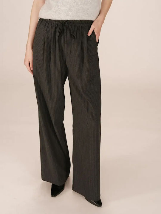 Grace & Mila Women's Fabric Trousers with Elastic Straight Striped Car
