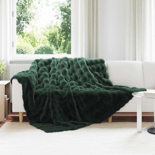 vidaXL Furry Blanket Double 220x240cm Dark Green