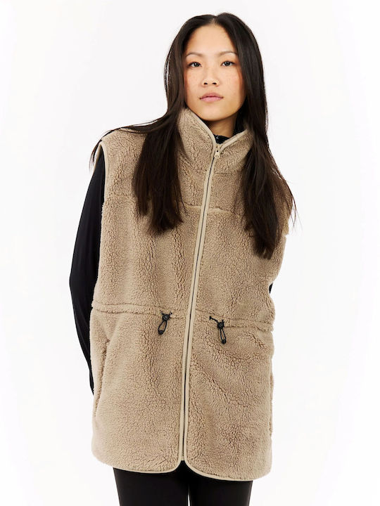 Women's Sleeveless Short Fur Bamboo Beige