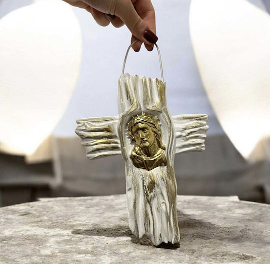 Cross Porcelain Embossed Depiction of Jesus Gold Details