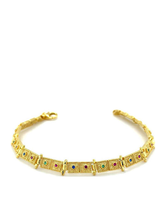 Drandakis Women's Bracelet with design Byzantine made of Silver Gold Plated with Zircon