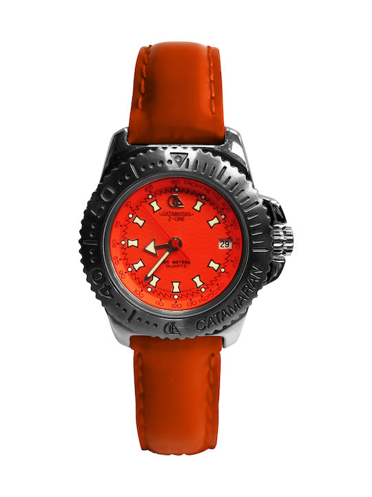 Catamaran Men's Watch Battery with Orange Leather Strap