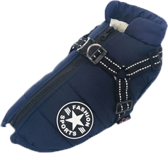 Denik Pets Μπουφάν Σκύλου Fleece / Αδιάβροχο Μπλε XL με Μήκος Ράχης 34 εκ.