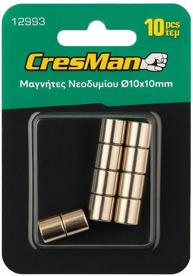 Μαγνήτης Νεοδυμίου Στρόγγυλος 10x10mm Σετ 10 Τεμάχια Cresman 12993
