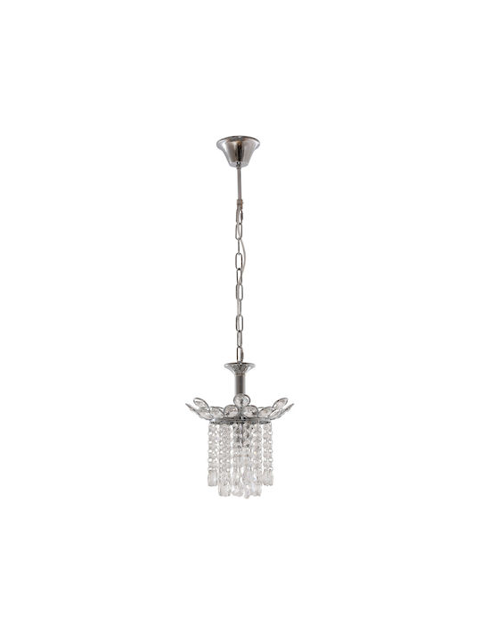 Agora Lighting Verstellbar Hängelampe Silber mit Kristallen für Fassung E14, E.14 25cm.