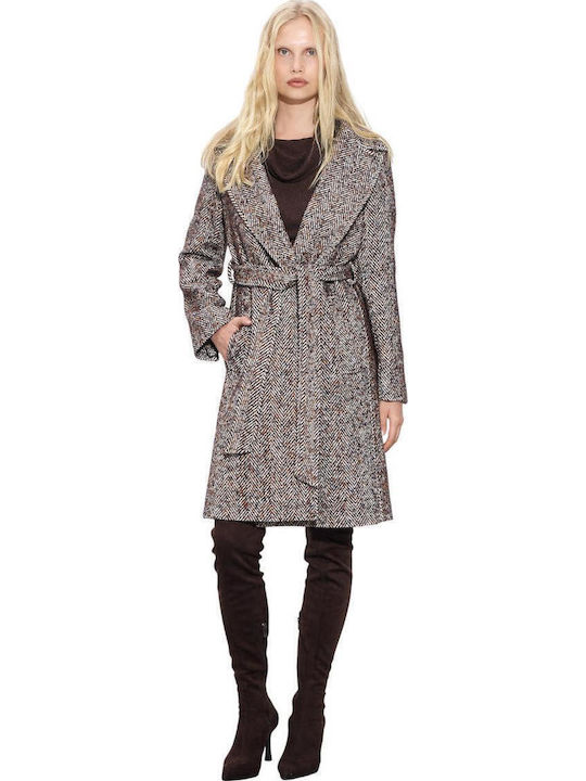 Damen Brown Mantel mit Gürtel