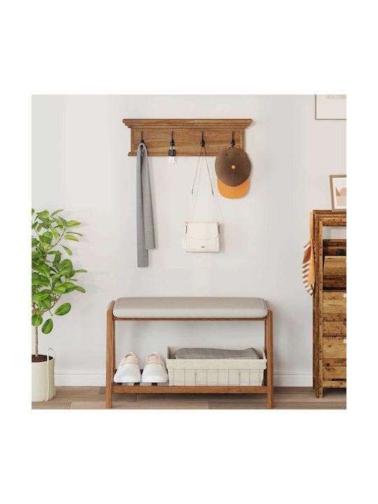 vidaXL Vintage Wooden Wall Hanger 8 Hooks Brown 70x20x10cm