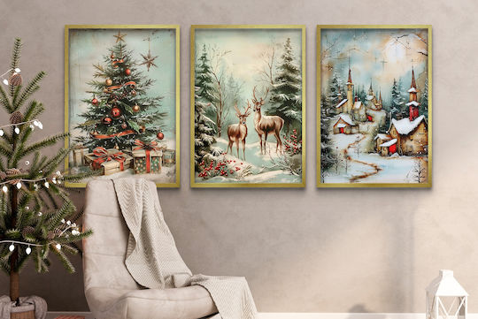 Weihnachtliche Poster Goldener Rahmen Wohnzimmer Schlafzimmer Weihnachtsbilder
