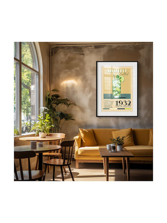 Poster Vintage Mojito Classic Cocktail Pst25383 60cm X 90cm Frame Natural Wooden Beige