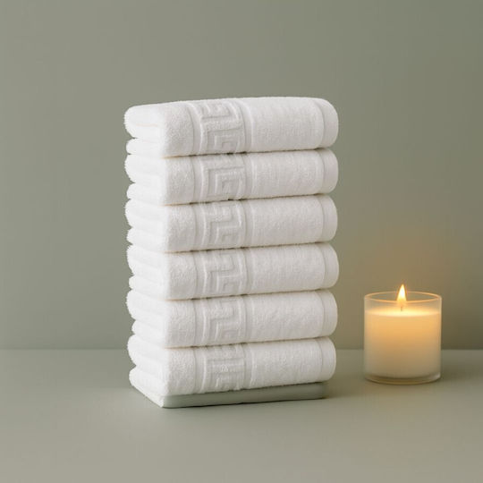 Set 6 Prosoape De Hotel Pentru Față 90x50cm Albe Greutate 500gsm