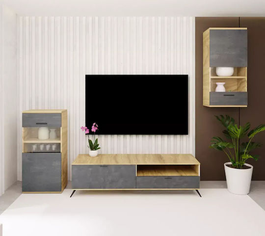 Living Room TV Unit Honey - Black Stone
