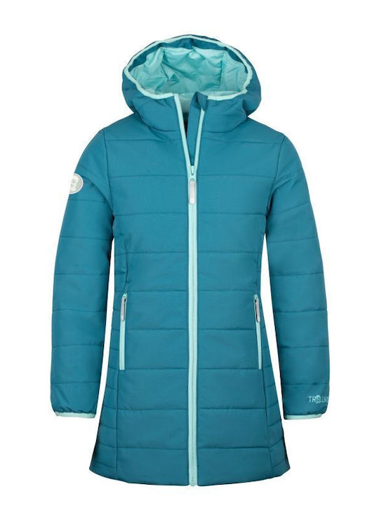 Kids Quilted Long Coat with Hood Winter Blue