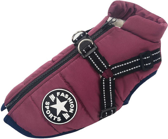 Denik Pets Μπουφάν Σκύλου Fleece / Αδιάβροχο Μωβ Medium με Μήκος Ράχης 26 εκ.