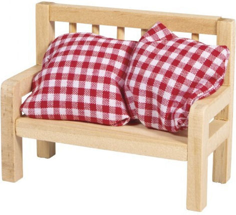 Bancă Din Lemn Miniaturală 8x3.5x6.2cm Două Perne