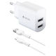 Devia Charger with 2 USB-A Ports and Cable USB-C 12W Whites (RLC-342)