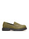 Leather Women's Loafers in Khaki Color