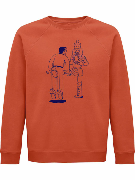 Kirikoko Unisex Organic Cotton Sweatshirt Christmas Nutcracker Bollocks Cracker Sweet Orange