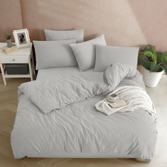 Eponj Home Set Huse Pentru Pilote 200x220cm Dublu Cu 2 Fețe De Pernă Și 1 Cearșaf Gri
