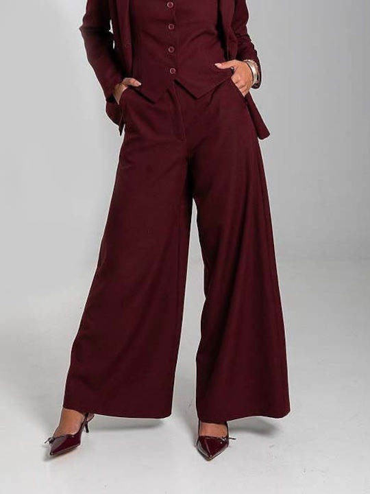 Happening Women's High Waist Fabric Palazzo Pants Burgundy